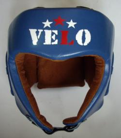 Шлем боксерский VELO открытый (кожа) синий  AIBA