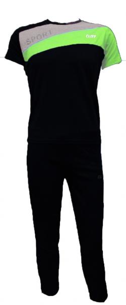   Форма спортивная CLIFF 193B черно-салатовая (футболка + брюки)